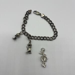 VTG STERLING SILVER WARNER BROTHERS LOONEY TUNES CHARM BRACELET Milor Italy